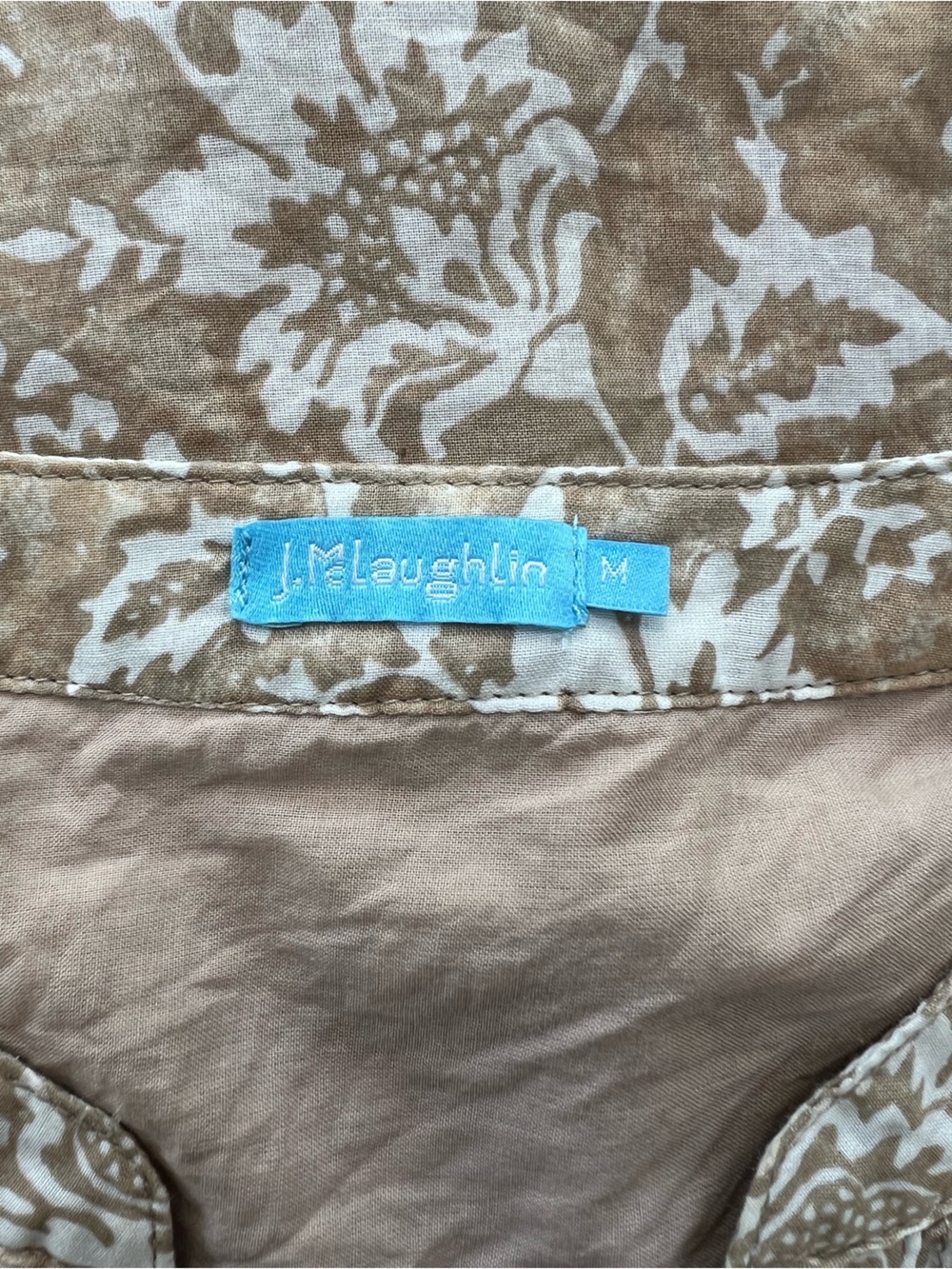 J. McLaughlin Cotton Button Front Puff Sleeve Sabina Shift Tan Floral Dress, M - Picture 9 of 12